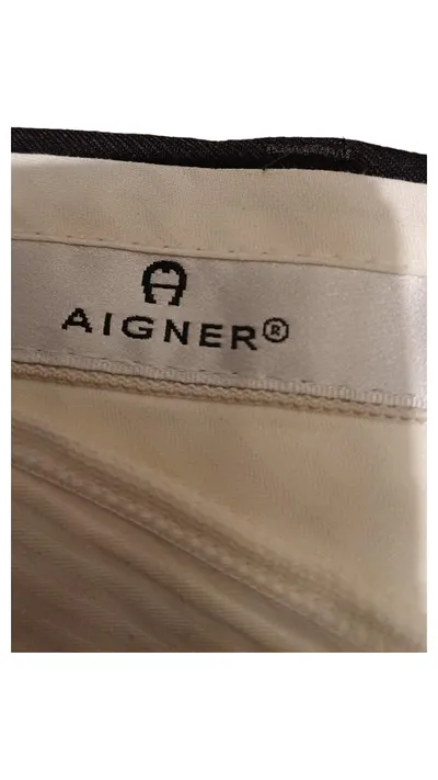 Aigner Anzughose Herren Gr. 52 Klassisch Grau Wolle Bundfalte