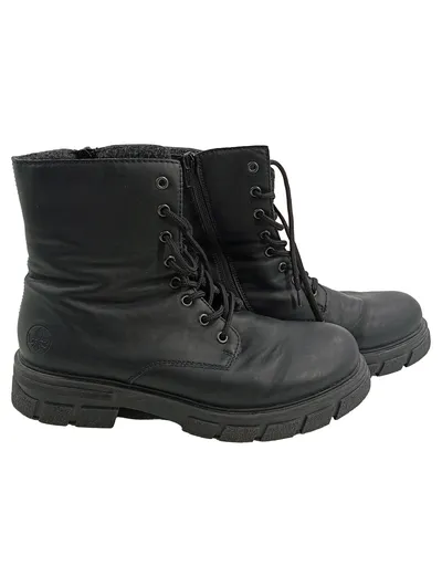 Rieker Damen Stiefel Schwarz Gr. 42 Leder Schnürstiefel Combat Boots