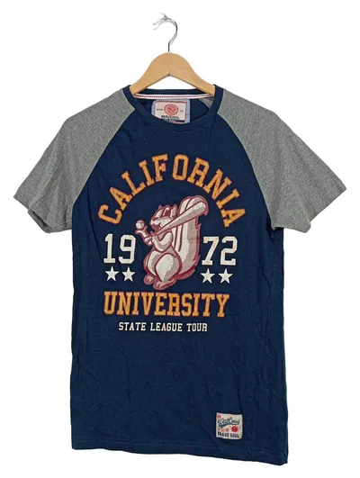 Brave Soul T-Shirt Herren S California University Baseball Vintage Blau Grau