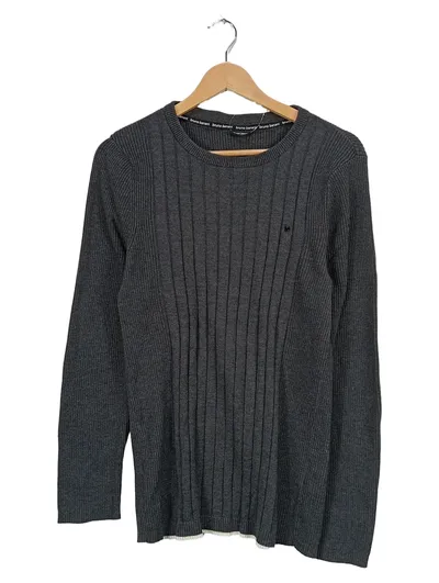 Bruno Banani Herren Pullover Rippstrick Grau Gr. L Langarm Baumwolle