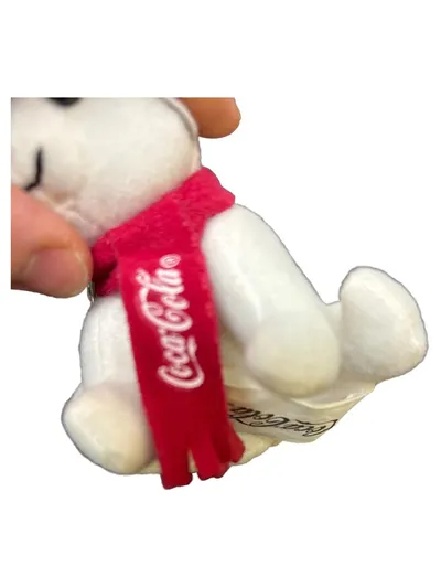 Coca-Cola Eisbär Schlüsselanhänger Weihnachten Plüsch Logo Weiß 7x10cm
