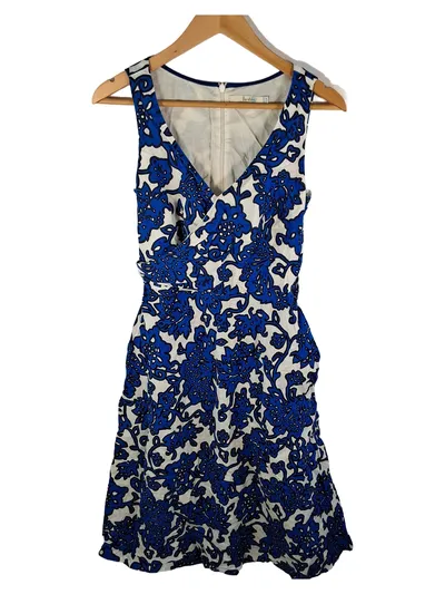 Boden Damen A-Linien Kleid Blau Floral Leinen Sommer Gr. 36 S Freizeitkleid