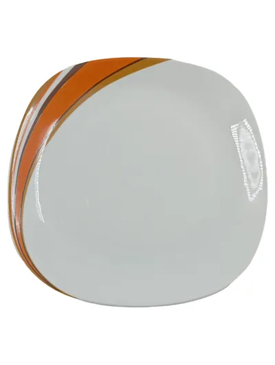 Schirnding Bavaria Porzellan Essteller Weiß Orange Streifen Retro 18cm