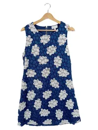 Apricot A-Linien Kleid Blumen Spitze Cocktailkleid Blau Gr. L 42 1