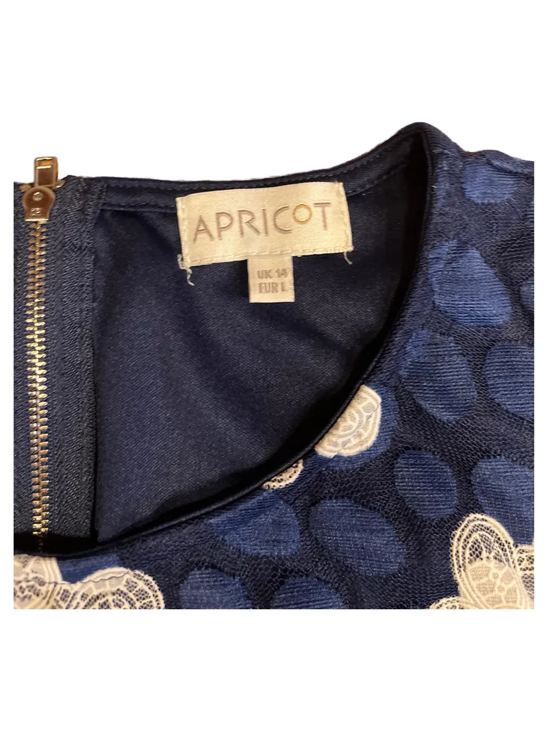 Apricot A-Linien Kleid Blumen Spitze Cocktailkleid Blau Gr. L 42 4
