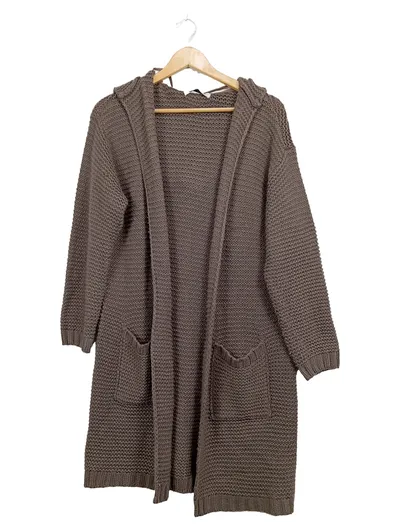 ever.me Damen Strickjacke Cardigan Kapuze Lang Braun Gr. M