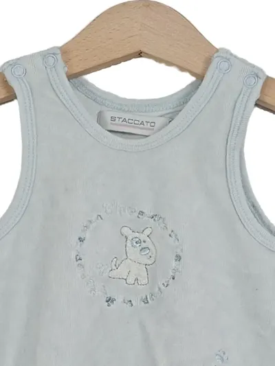 Staccato Schlafanzug Baby Gr. 62 Blau Tiermotiv Hund Stickerei Baumwolle