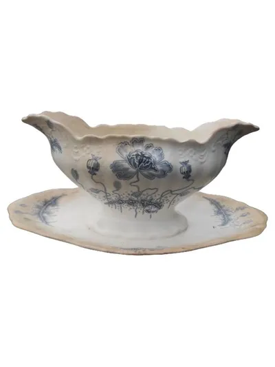 Vintage Porzellan Sauciere Morphée Blumenmuster Weiß 23 cm