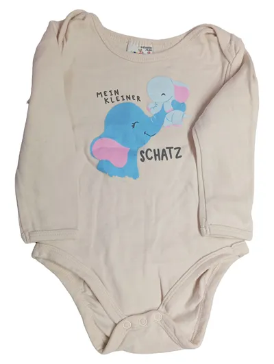 ORSOLINO Baby Body Langarm Elefant Mein kleiner Schatz Gr. 74/80 Beige