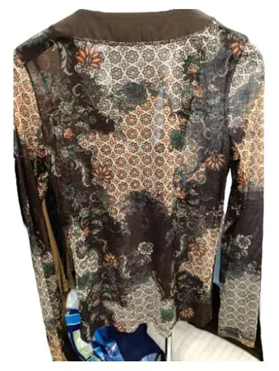 Mexx Damen Langarmshirt Boho Blumenmuster Braun Gr. 44/XL Polyamid