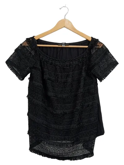 INC International Concepts Damen Bluse Spitze Fransen Schwarz Gr. M