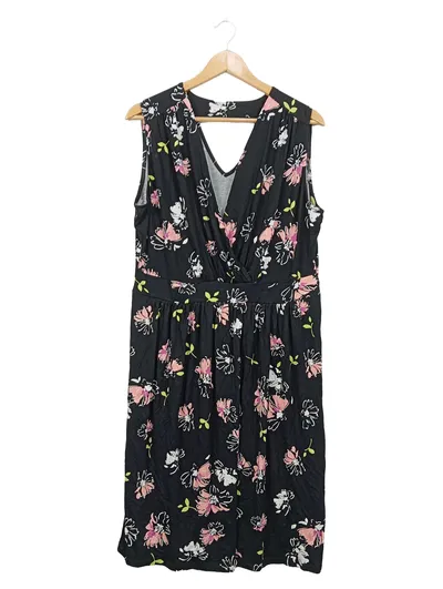 Vivance Damen Sommerkleid Blumenmuster Schwarz Rosa Gr. 46 3XL