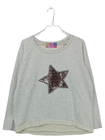 XOX Damen Pullover Meliert Langarm Sweatshirt Applikationen Grau M