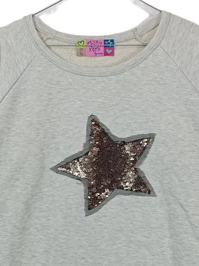 XOX Damen Pullover Meliert Langarm Sweatshirt Applikationen Grau M