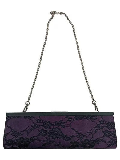 Victoria Delef Clutch Abendtasche Lila Schwarz Spitze Elegant Damen