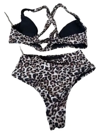 ONLY Damen Bikini Leoparden-Print Beige Braun XS Zweiteilig
