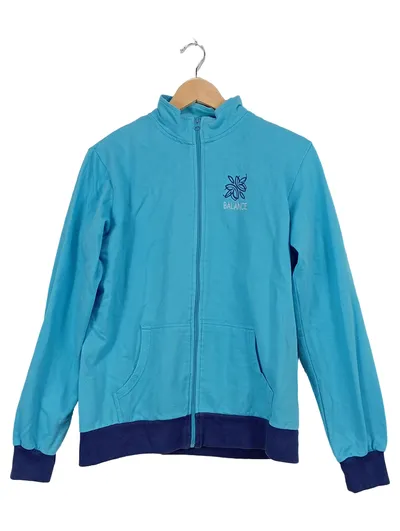 ElleNor Sweatjacke Damen L 44 Türkis Baumwolle Stickerei Reißverschluss Freizeit