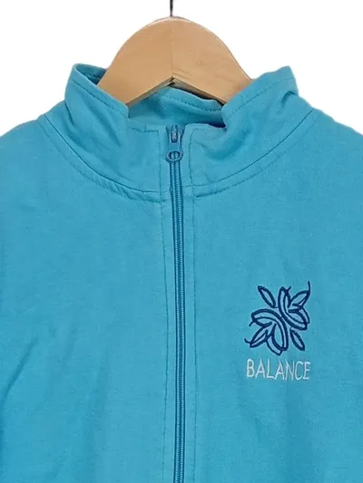 ElleNor Sweatjacke Damen L 44 Türkis Baumwolle Stickerei Reißverschluss Freizeit