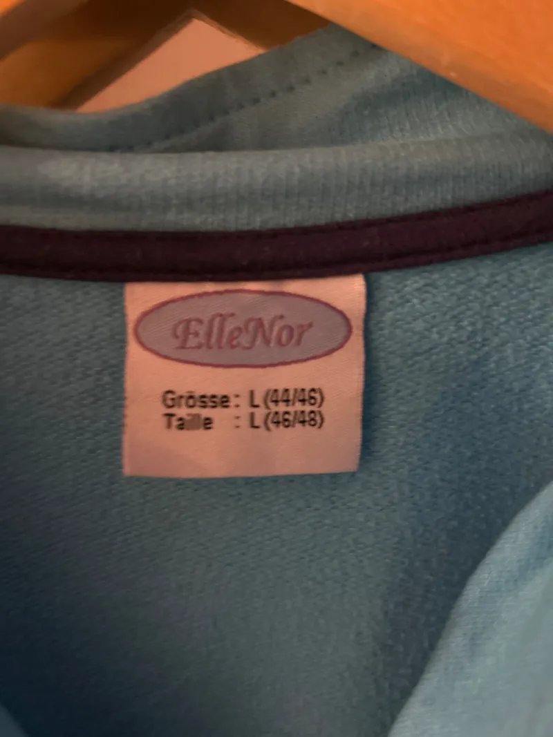 ElleNor Sweatjacke Damen L 44 Türkis Baumwolle Stickerei Reißverschluss Freizeit 5