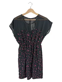 Fishbone Damen Kleid Gr. L Schwarz Pink Sterne Mesh Transparent 1