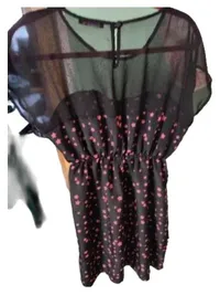 Fishbone Damen Kleid Gr. L Schwarz Pink Sterne Mesh Transparent 3