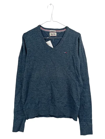 Tommy Hilfiger Denim Pullover Herren Gr. S V-Ausschnitt Blau Meliert
