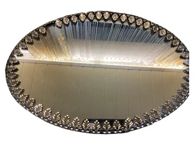ZD Trading Spiegel Tablett Oval Blattdekor Silber 30x20 cm Metall Deko