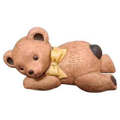 Goebel Dekofigur Teddybär liegend gelbe Schleife Nina Marco Porzellan