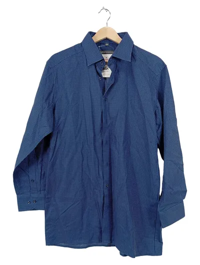 Finshley & Harding Herren Business Hemd Gr. 42 Blau Gepunktet Modern Fit