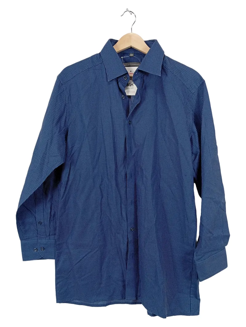 Finshley & Harding Herren Business Hemd Gr. 42 Blau Gepunktet Modern Fit 1