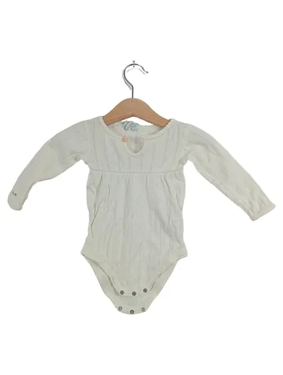 MINI A TURE Baby Body Langarm Gr. 62 Weiß Lochmuster Baumwolle