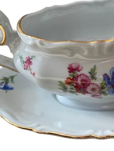 Schumann Bavaria Sauciere Porzellan Blumenmuster Klassisch Weiß 22 cm