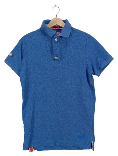 Superdry Poloshirt Herren Blau Meliert Gr. M Kurzarm Baumwolle Casual