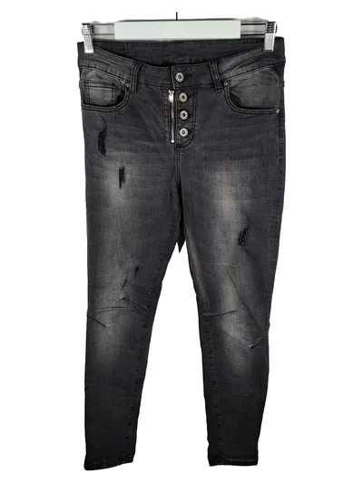Hand Work Denim Destroyed Jeans Damen Grau Skinny Stretch W28/36 Baumwolle Mix