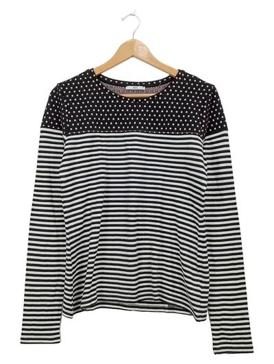 EDC Damen Langarmshirt Gr. M Gestreift Gepunktet Schwarz Weiß Rosa