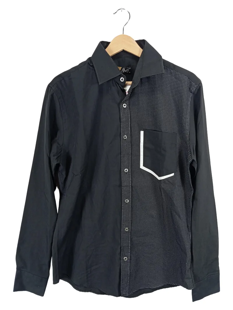 Bolf Herren Business Hemd Schwarz Gr. M Langarm Punktemuster Baumwolle 1