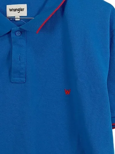 Wrangler Poloshirt Herren Baumwolle Kurzarm Blau Gr. 56 XL Stickerei