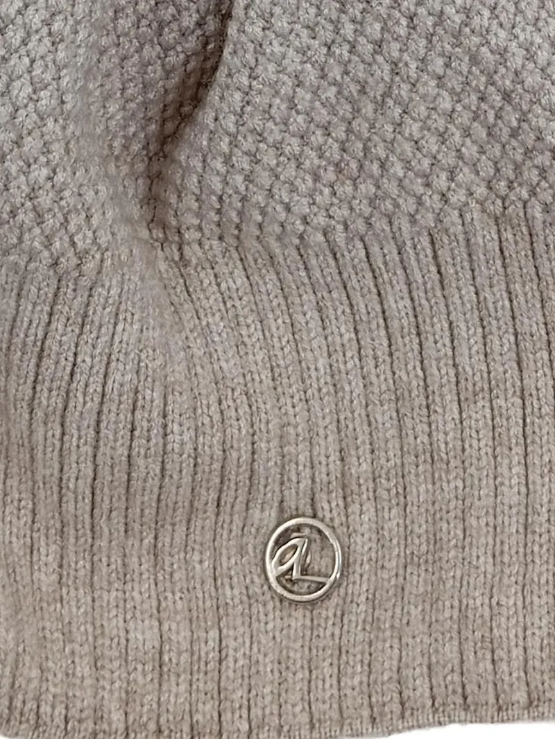 ACHTI Damen Strickmütze Beige mit Fellbommel Wintermütze Made in Poland 3