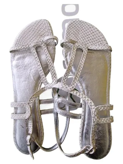 Daniel Hechter Damen Sandalen Gr. 38 Silber Schlangenmuster Riemchen Elegant