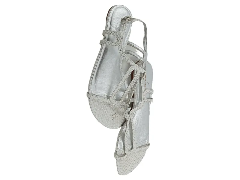 Daniel Hechter Damen Sandalen Gr. 38 Silber Schlangenmuster Riemchen Elegant 2