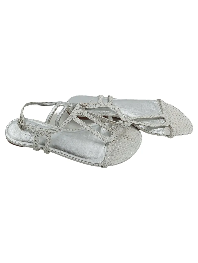 Daniel Hechter Damen Sandalen Gr. 38 Silber Schlangenmuster Riemchen Elegant 3