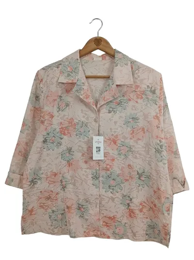 DAREX Damen Bluse Blumenmuster Vintage 3XL/54 Beige Polyester