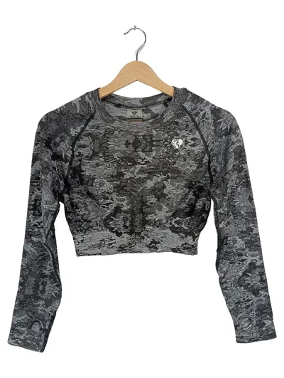 WOMEN'S BEST Damen Sport Crop Top Langarm Camouflage Grau Gr. L