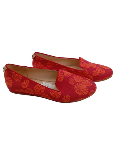 flip*flop Damen Slipper Loafer Gr. 40 Rot Orange Monstera Blätter Textil
