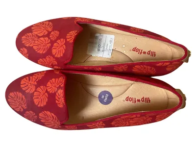 flip*flop Damen Slipper Loafer Gr. 40 Rot Orange Monstera Blätter Textil