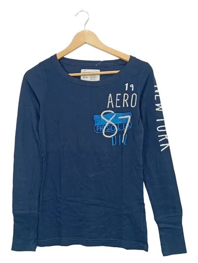 Aéropostale Damen Langarmshirt Gr. M Blau New York 87 Baumwolle