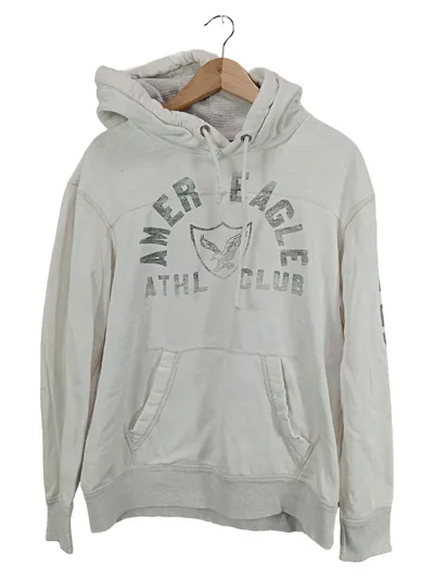 American Eagle Outfitters Kapuzenpullover Herren M Weiß Logo Print Freizeit