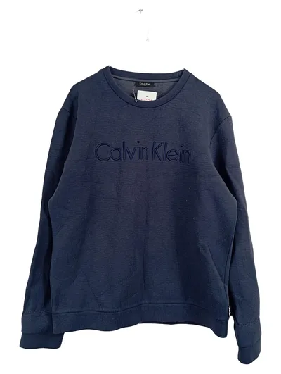 Calvin Klein Sweatshirt Herren Gr. L Blau Rundhals Logo Stickerei