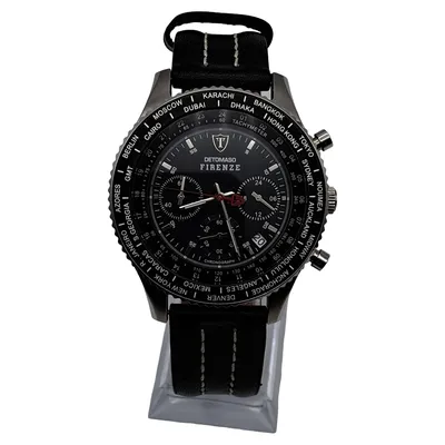 DETOMASO Firenze Herren Chronograph Armbanduhr Schwarz Leder Weltzeit