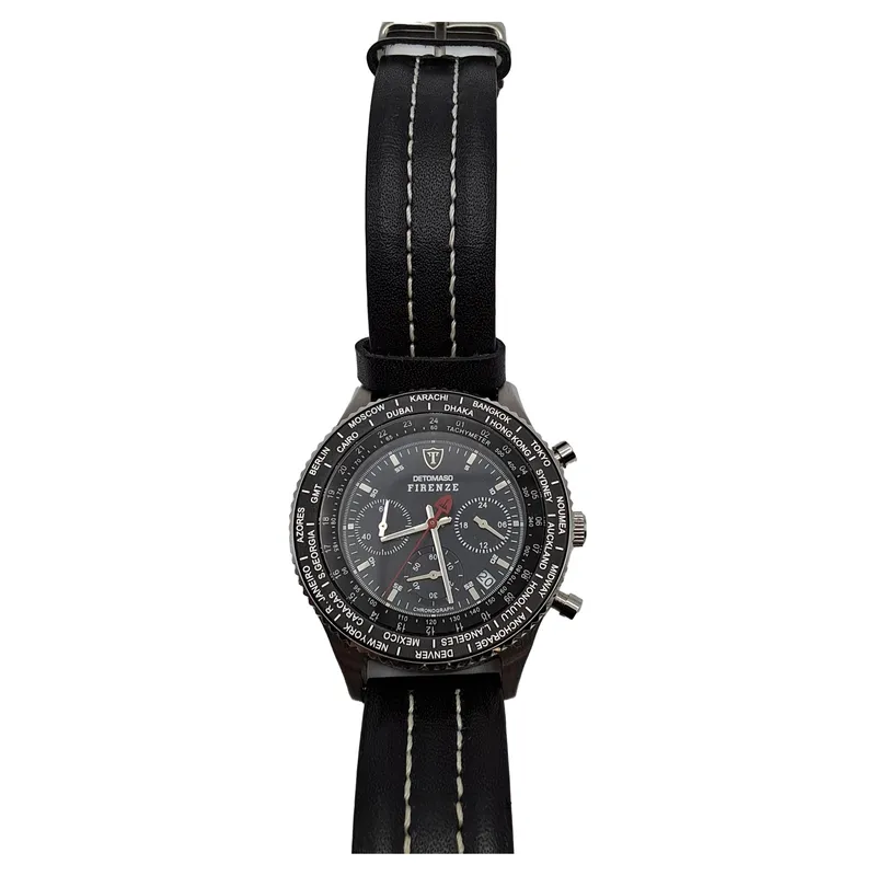 DETOMASO Firenze Herren Chronograph Armbanduhr Schwarz Leder Weltzeit 4
